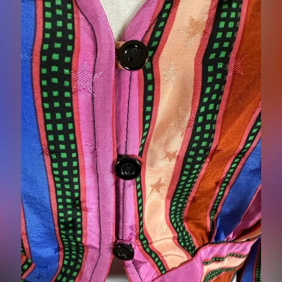 NWT Topshop cropped Multicolor Tie-Front Blouse with flare sleeves size … - Picture 8 of 12